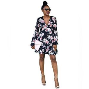 Lucy Paris Floral Velvet Burnout Bell Sleeve Mini Dress NWT Size XS